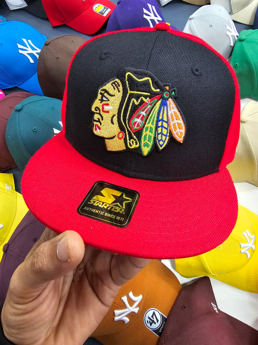 Starter gorra chicago blackhawks negra y roja visera plana NHL