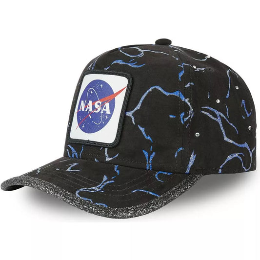 Gorra NASA cinta ajustable GLI negra con tonos azules y efecto purpurina