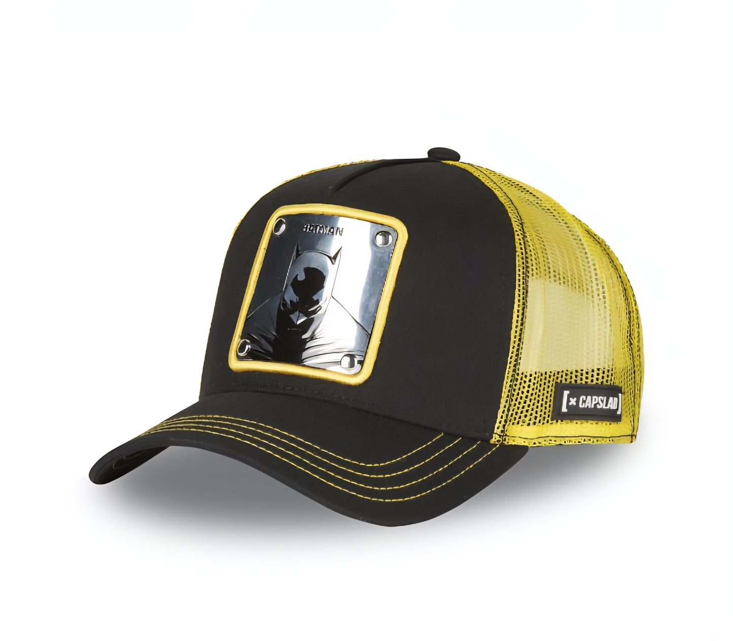 Gorra negra y amarilla batman placa
