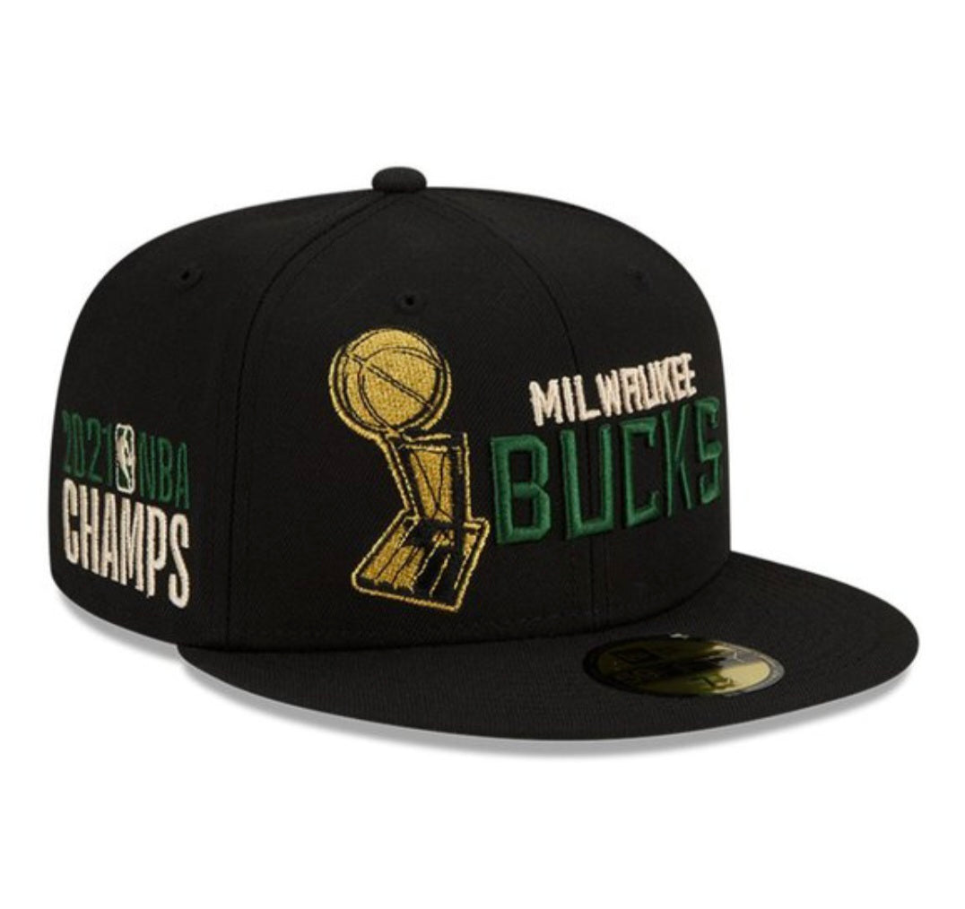 New Era 59FIFTY Milwaukee Bucks “Champions Trophy” – Gorra Fitted Oficial NBA 2021 negra
