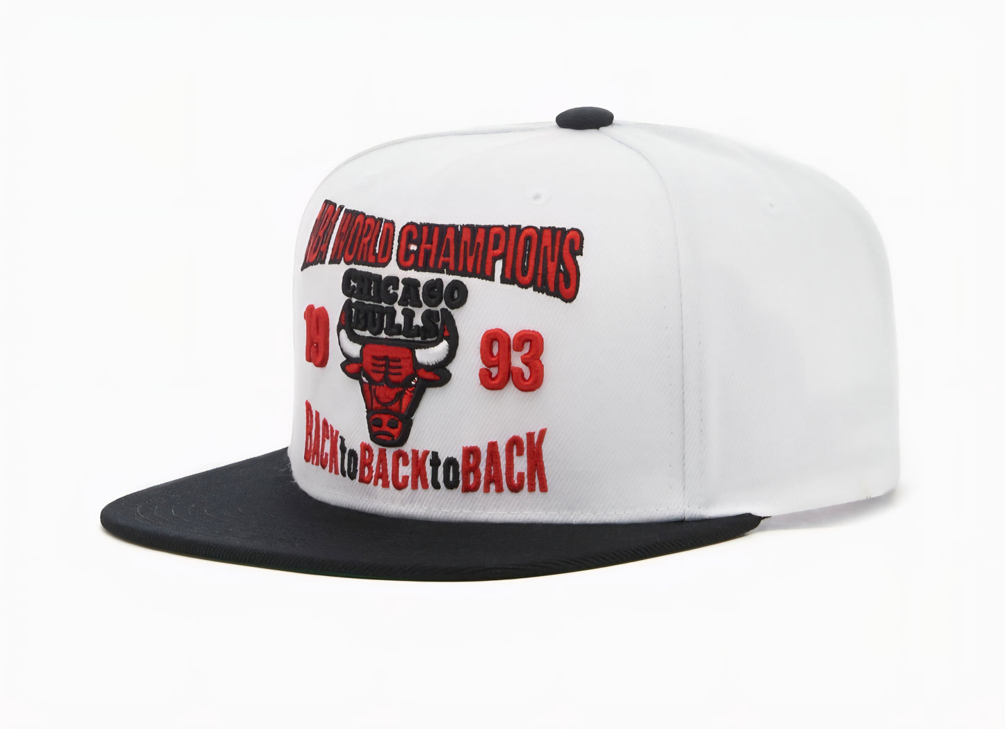 Gorra Mitchell & Ness Chicago Bulls "Back to '93" – Snapback HWC blanca y negra
