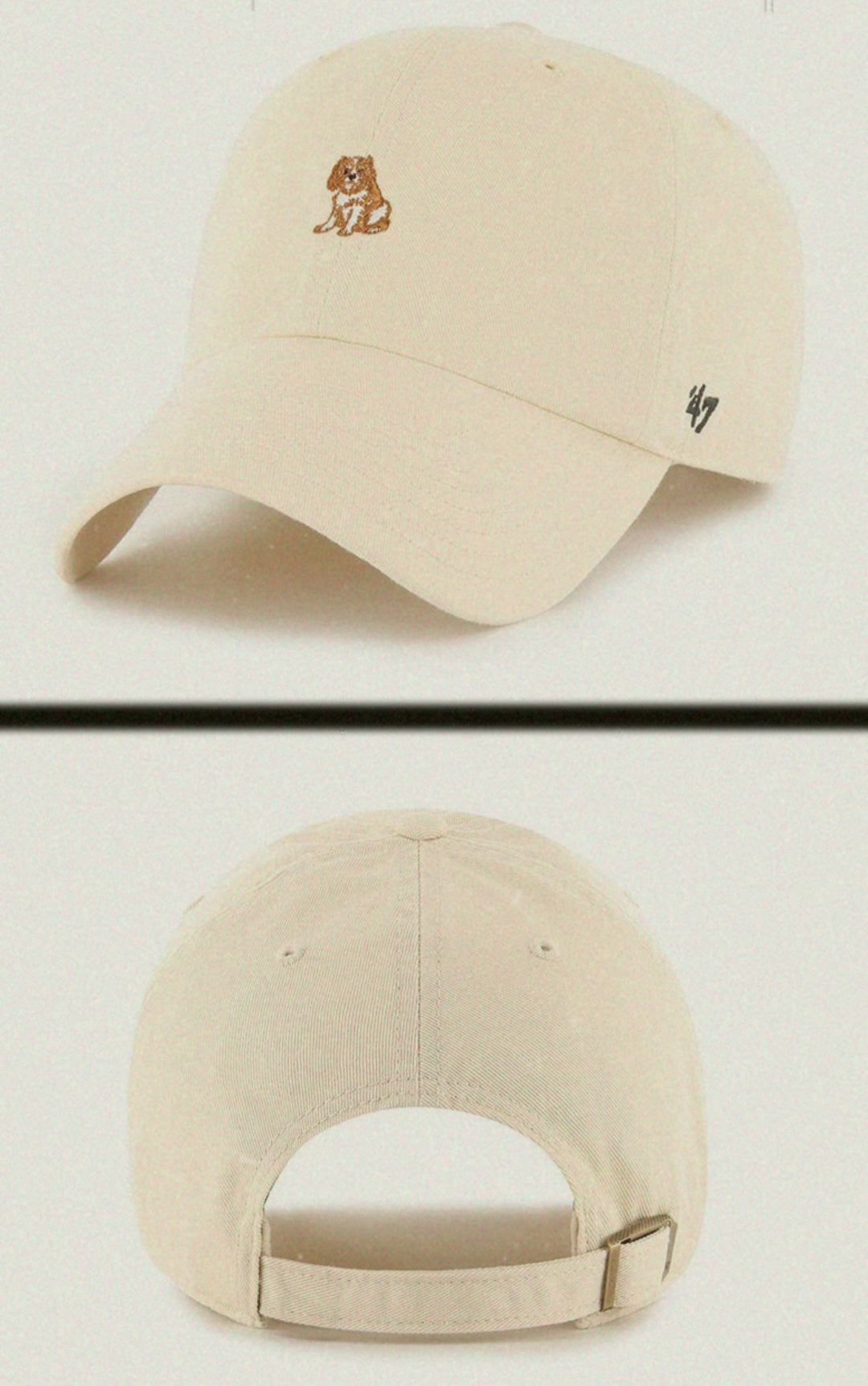 Gorra color natural 47 clean up con el perro Cavalier King Charles Spaniel