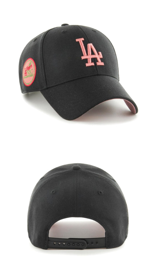 LA Dodgers negra y rosa snapback patch side