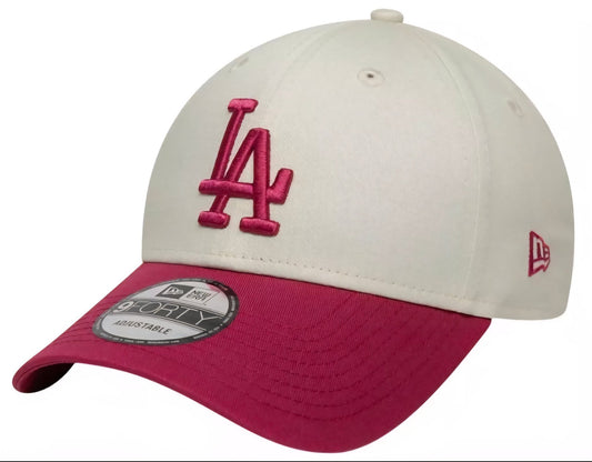 Gorra Los Angeles Dodgers MLB Side Script Beige y Burdeos | New Era 9FORTY