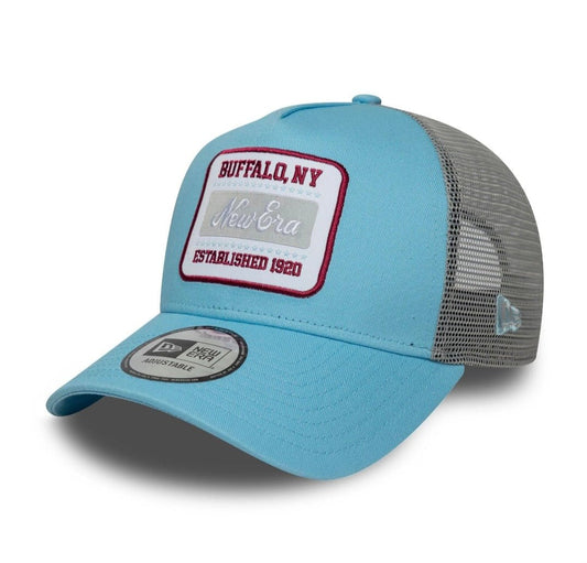 Gorra New Era 9FORTY A - Frame Trucker Celeste y gris – Buffalo NY Established 1920 - intershopgc