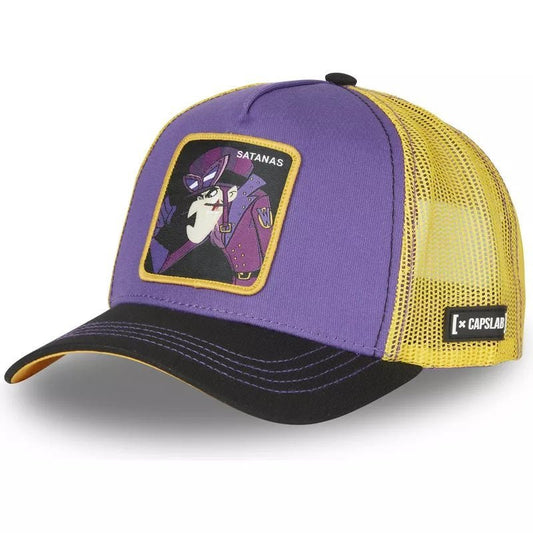 Gorra trucker violeta amarilla y negra Capslab Dick Dastardly SAT4 Wacky Races Los autos locos