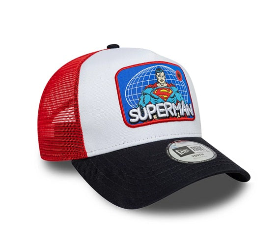 Gorra New Era Superman YOUTH Trucker Blanca, Roja y azul – DC Comics