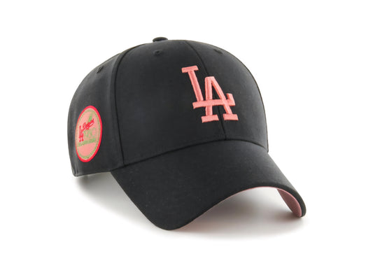 LA Dodgers negra y rosa snapback patch side