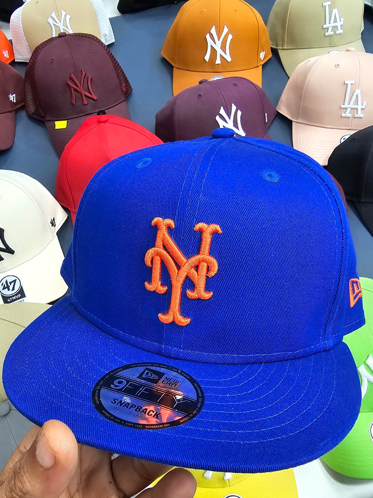 9FIFTY Mets NY azul visera plana snapback logo naranja