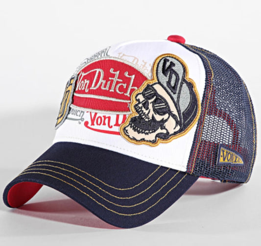Gorra trucker Von Dutch skull logo blanca y azul Marino - BAD CT